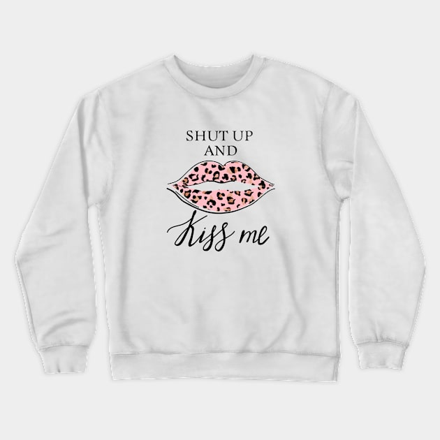 Fashion print with slogan. Kiss with leopard lipstick. Stylish woman lips. Crewneck Sweatshirt by CoCoArt-Ua